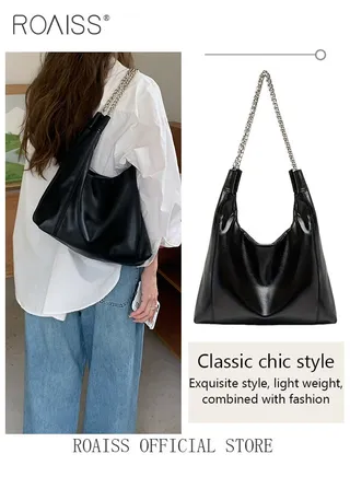 Women Single Shoulder Bag Versatile Commuter Handheld Bag with Large Capacity Chain Strap Tote Bag Fashionable Soft Leather Shoulder Bag 