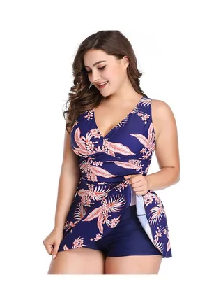 2-Piece Floral Printed Dress With Swimming Trunk Set Blue/Pink 