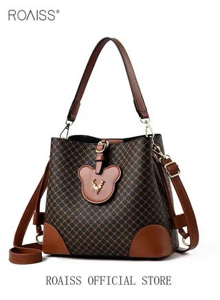Bucket Bag New Fashion Color Contrast Portable Large Capacity Retro Shoulder Messenger Bag 