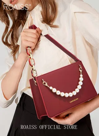 Premium Textured Pearl Chain Decor Handbags for Women Multifunctional Exquisite Shoulder Crossbody Bags with Gift Bag for Bridal Wife Mother Suitable for Wedding or Anniversary Birthday Gifts 