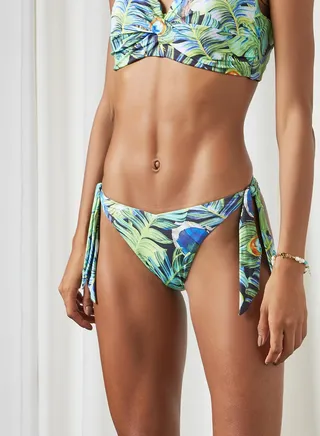 Tropical Print Brazilian Bikini Bottoms Blue 