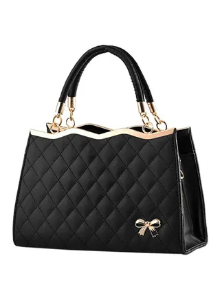 Vintage PU Leather Shell Style With Bowknot Shoulder Bag Black 