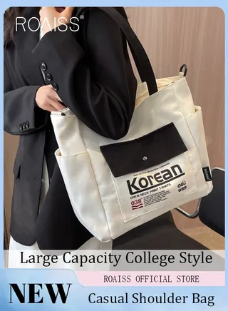 Large Capacity Shoulder Bag  Durable Macaron Color Scheme Smooth Zipper Solid Color Tote Bag 