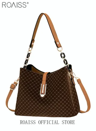 PU Leather Handbag Large Capacity Shoulder Bag for Women Coffee 