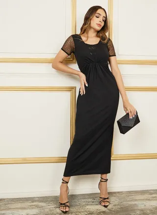 Sequin Gathered Detail Sheath Maxi Dress 