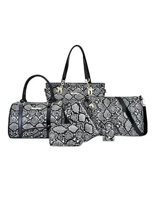 6-Piece European And American Style Snake Print Bag Set Black 