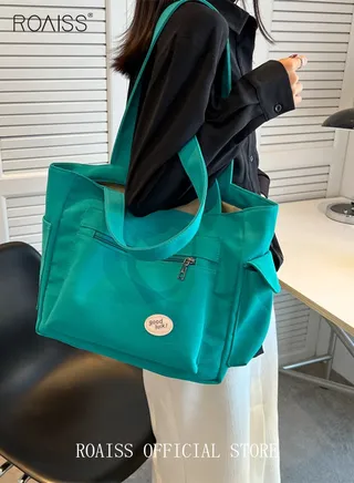 Women's Canvas Bag Large Capacity One Shoulder Messenger Tote Bag Casual Solid Color Versatile Work Commuting 