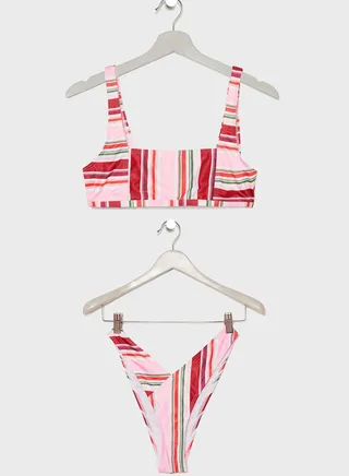 Square Neck Striped Bikini Set 