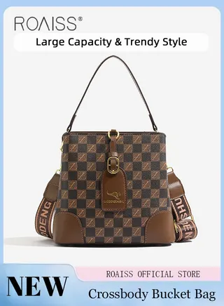 Retro Printed Bucket Bag for Women Large Capacity Trendy Shoulder Crossbody Bags Ladies Stylish Casual Elegant Handbag with Multifunctional Pockets and Adjustable Straps for Daily Commute 