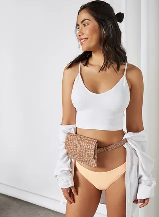 Solid Design High Leg Bikini Bottom Peach 