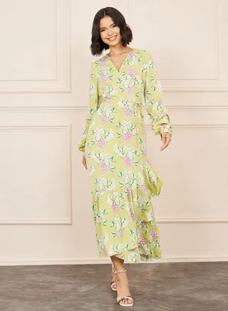 Floral Print A-Line Wrap Maxi Dress 