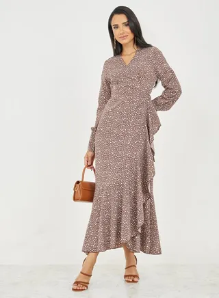 Floral Ditsy Print Wrap Maxi Dress 