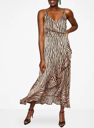 Animal Print Sleeveless Dress Brown Pattern 
