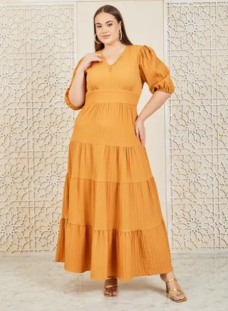 Button Detail Tiered Maxi Dress 