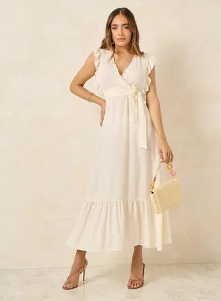 Ruffle Detail Lace Trim A-Line Maxi Dress