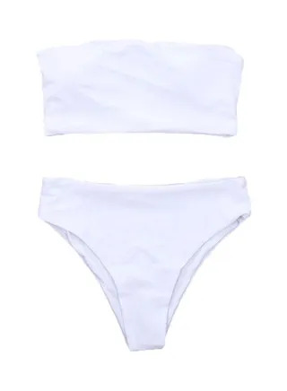 2-Piece Padded Tube Top High Waist Panties Bikini Swimwear White 
