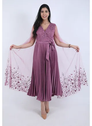 Maxi Women's Dress With a Belt On The Waist, Purple 