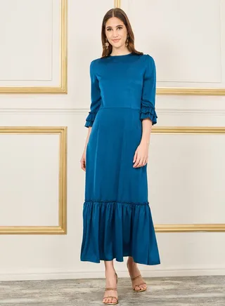 Satin Frill Detail A-line Maxi Dress 