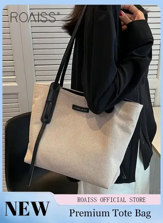Women's Large-Capacity Bag All-Match Canvas Bag Commuter Shoulder Bag Student Tote Bag 
