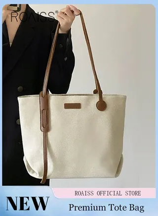 Women's Large-Capacity Bag All-Match Canvas Bag Commuter Shoulder Bag Student Tote Bag 