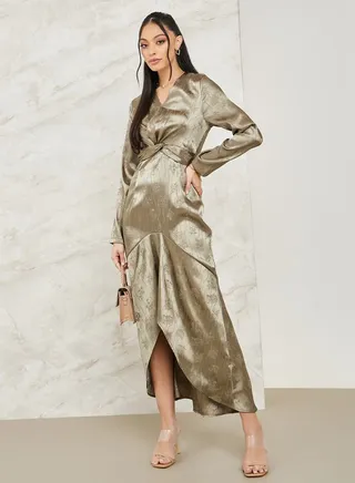 Jacquard Asymmetric Hem Maxi Dress