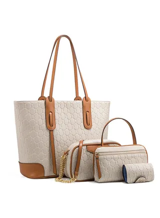 4-Piece Large Capacity Contrast Ladies Tote Handbag Set for Women Commute One Shoulder Cross-body Bag with Wallet 