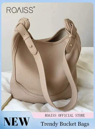 Large-Capacity Bucket Bag for Women Can Be Used As A Cross-Body Bag Fashionable and Versatile Retro Casual Soft Leather Separate Ipped Bag Inside 