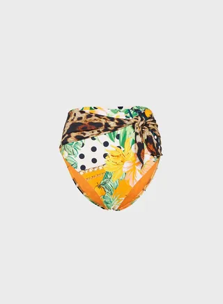 High Waist Print Tie Belt Brief 