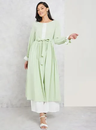 Lace Detail Double Layer A-Line Maxi Dress 