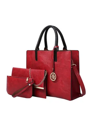 3-Piece Chic Vintage Handbag Red/Black 
