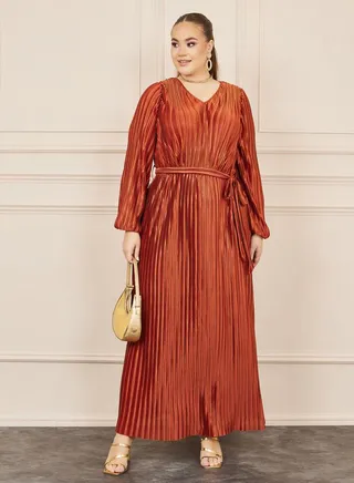 Metallic Plisse A-Line Maxi Dress with Self Tie Up 