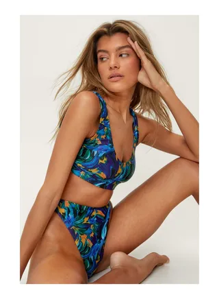 Recycled Abstract Floral Print Crop Bikini Set 
