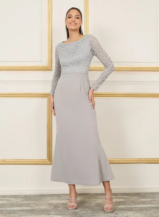 Lace Detail Long Sleeves Mermaid Dress 
