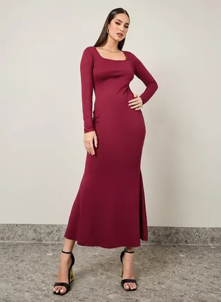 Square Neck Sheath Maxi Dress 