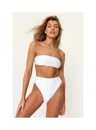 Textured High Waisted Bandeau Bikini Set 