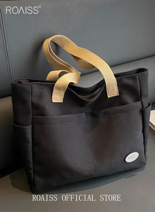 Large Capacity Shoulder Bag  Durable Macaron Color Scheme Smooth Zipper Solid Color Tote Bag 