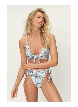 Recycled Snake Print Tie Front Bikini Set 