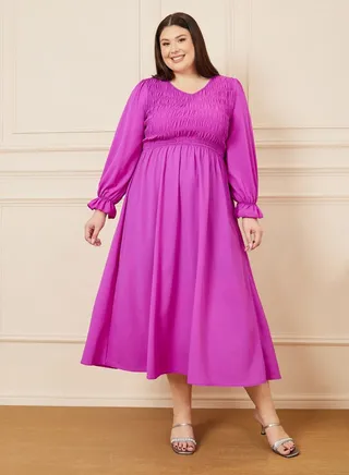 Plus Shirred A-Line Midi Dress 