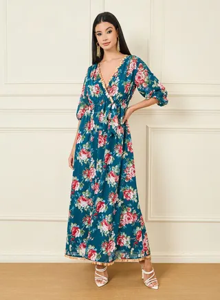Floral Print Coin Detail Wrap Maxi Dress 