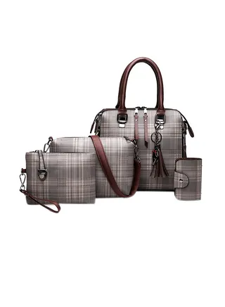4 Piece Snake Pattern Composite Bag Set Grey/Brown 
