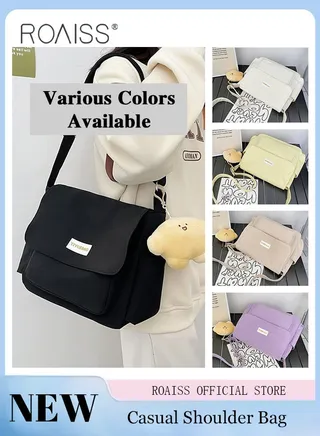 Women Large Capacity Single Shoulder Crossbody Bag Versatile Student Bag Simple Solid Color Canvas Dumpling Bag 