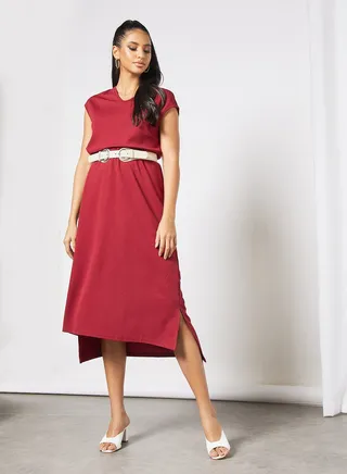 Casual V Neck Sleeveless Long Evening Maxi Solid Knit Dress 4 Dark Red 