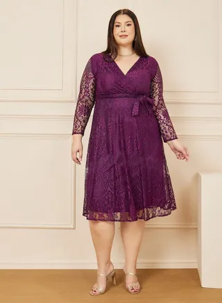 Floral Lace Detail Maxi Dress with Tie Up Belt 