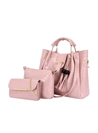 Crocodile Pattern Large Capacity Textured Composite Bag Set Pink 