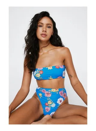 Recycled Floral Bandeau High Waisted Bikini Set 