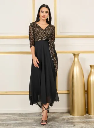 Lace Detail Tie Up A-line Maxi Dress 