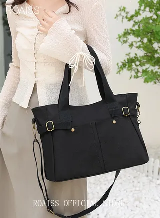 Large Capacity Shoulder Bag  Durable Macaron Color Scheme Smooth Zipper Solid Color Tote Bag 