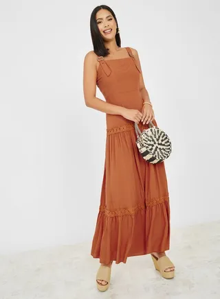 Buckle Strap Tiered Maxi Dress