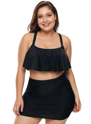 2-Piece Original Design Breathable Bikini Swimwear Set Black 