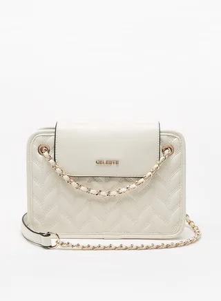 Women's Quilted Shoulder Bag with Chain Link Strap